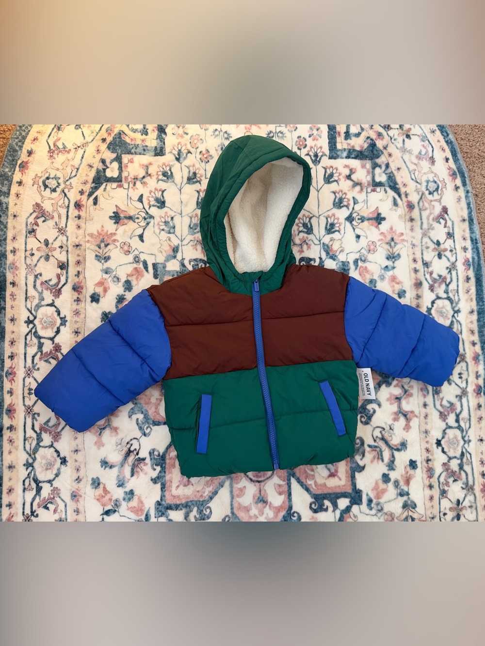 Old Navy Green, Brown & Blue Hooded Sherpa-Lined Jacket